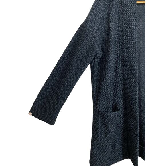 Marine Layer Cardigan Womens MEDIUM Black Knit Pockets Mid‎ Length Open Jacket - Picture 3 of 6